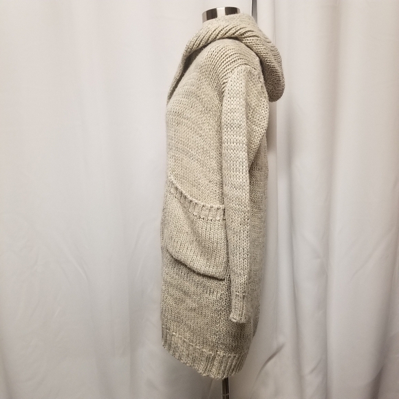 Vintage POL Chunky Knit Long Duster Gray Open Cardigan Sweater Woman's M - Picture 3 of 6